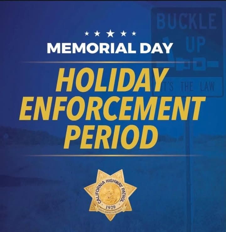 This Memorial Day Weekend, the CHP’s Holiday Enforcement Period runs from Friday,...