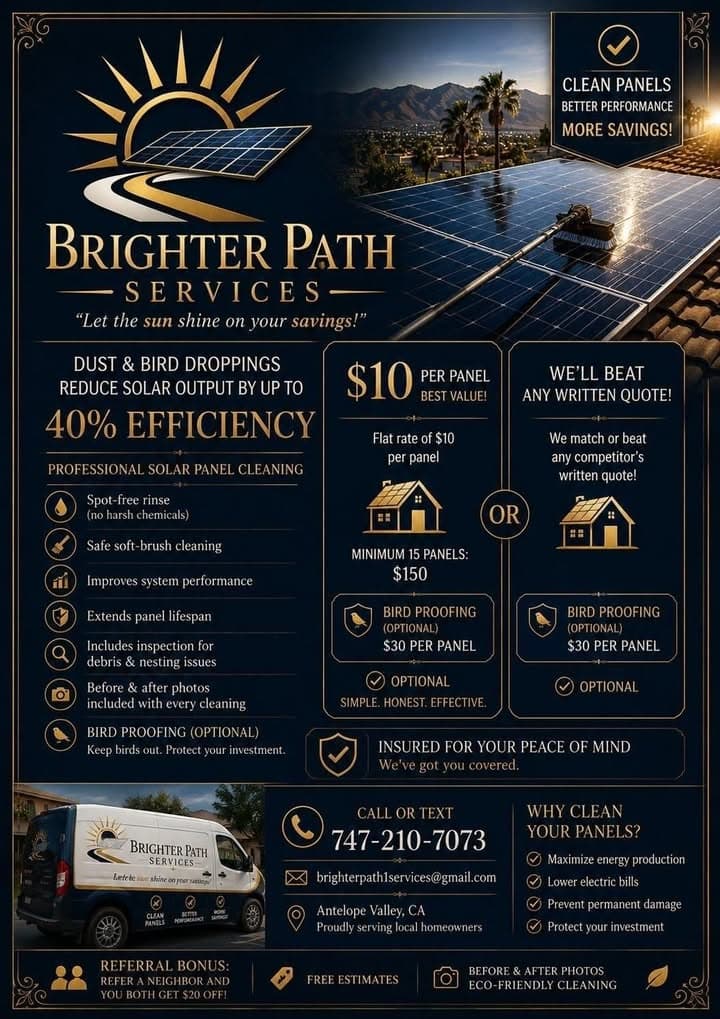 ☀️ Let the sun shine on your savings. Professional solar panel cleaning...