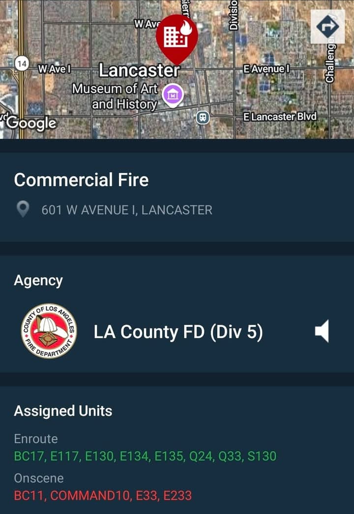 904S....601 West Avenue I....commercial building fire.....sheriff and FD enroute code 3