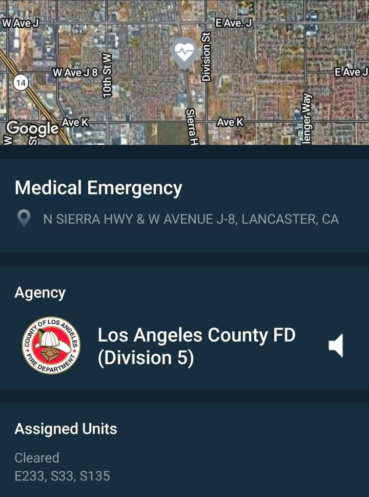 245GSV.....Sierra Highway and Avenue J-8....person just shot walking towards Beech....sheriff and FD...