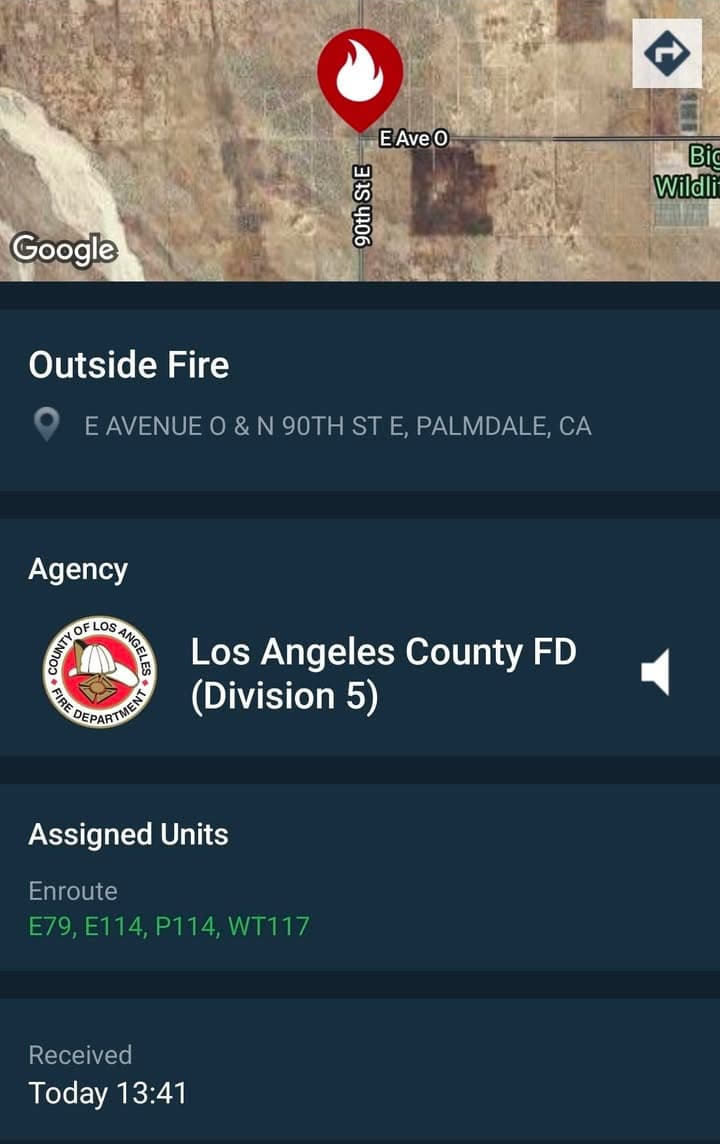 904B....90th Street East and Avenue O....large brush fire in area....sheriff and FD...