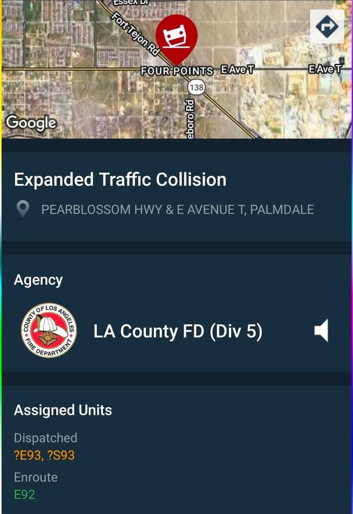 902T/902R....Avenue T and Pearblossom Highway....two vehicle collision....sheriff and FD enroute code 3...