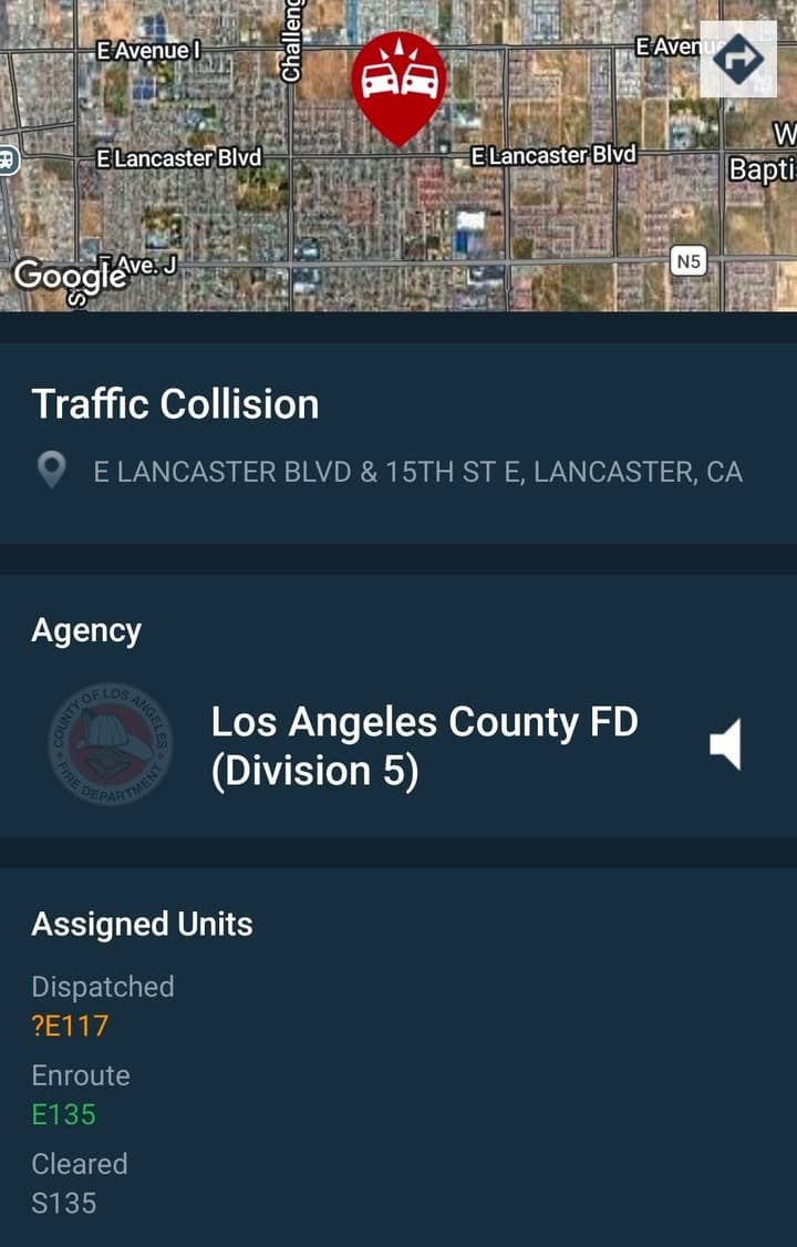 902T/902R....Lancaster Blvd and 15th Street East....two vehicle collision....sheriff and FD enroute code...