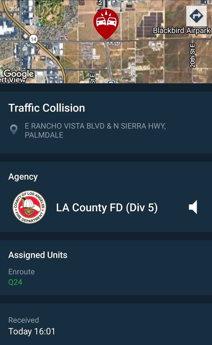 902T/902R....Sierra Highway and Rancho Vista Blvd....sheriff and FD enroute code 3
