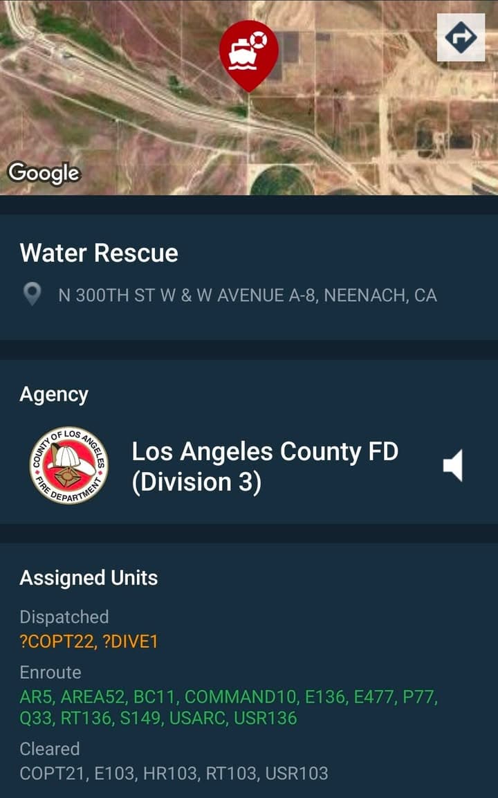 NEENACH β Water Rescue LACoFD is responding to a reported swimmer in...