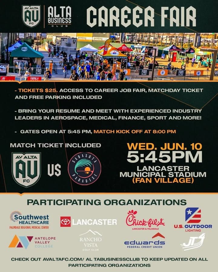 Community Career Fair | June 10, 6:00โ8:00 PM | Lancaster Municipal Stadium...