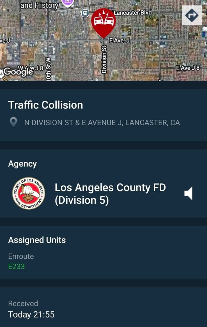 902T/902R....Division Street and Avenue J....two vehicle collision.....sheriff and FD enroute code 3...