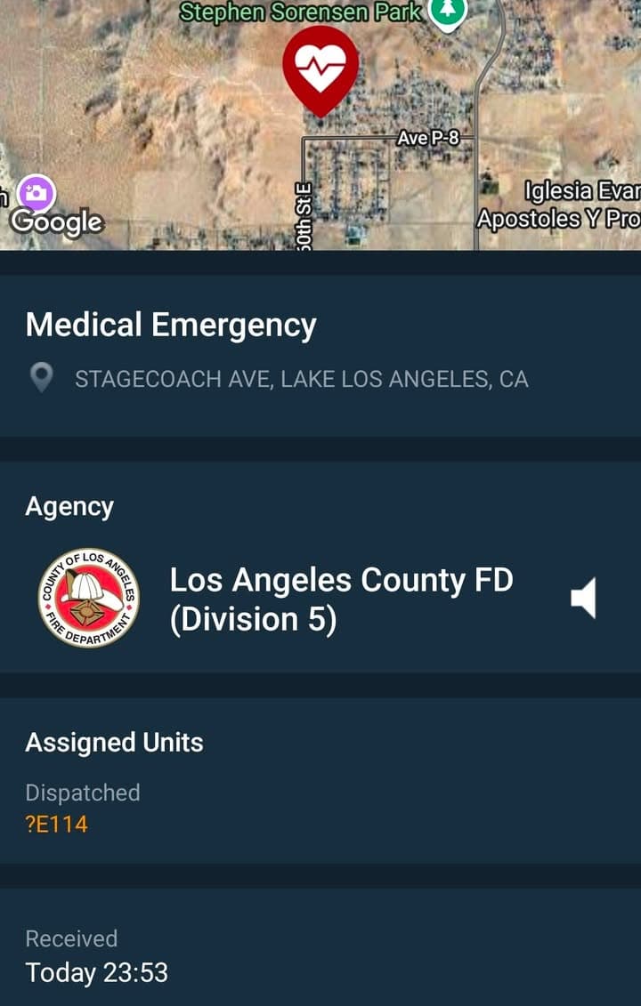 902R....160th Street East and Avenue P-8 (Stagecoach Ave)....female 54 not breathing, CPR...