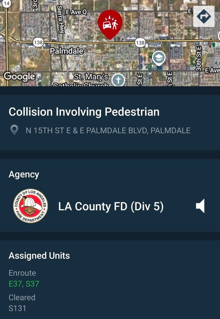 902T/902R....15th Street East and Palmdale Boulevard....vehicle vs scooter collision....sheriff and FD enroute...
