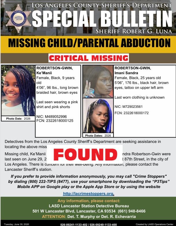 *UPD FOUND* #LASD is Asking for the Public's Help Locating Critical Missing...