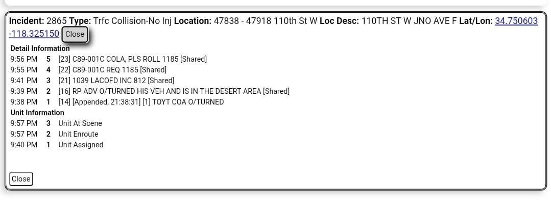 11-79....110th Street West and Avenue F....Toyota Corolla overtunred, landed in desert....CHP and...