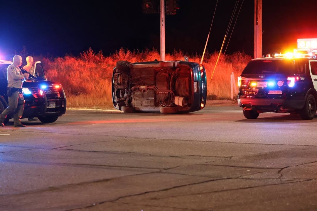 11-79....45th Street West and Avenue K....solo blue Toyota overturned, blocking lanes....CHP and...