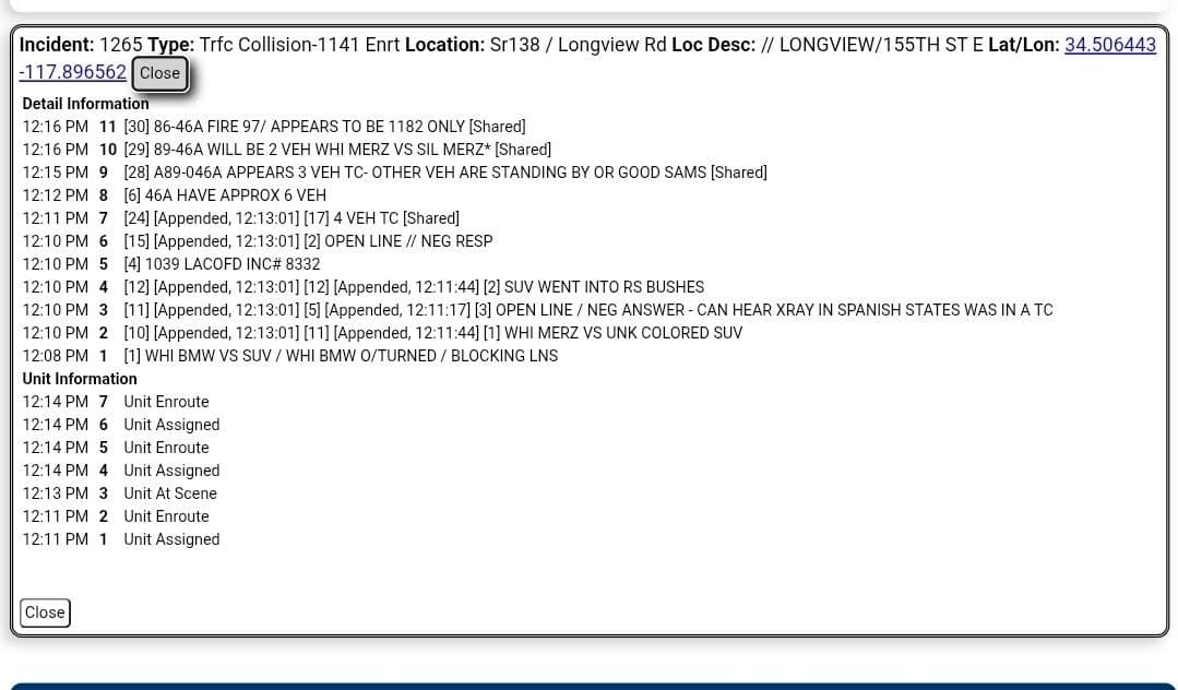 11-79....Pearblossom Highway and Longview Road....white Mercedes vs silver Mercedes, white vehicle overturned...