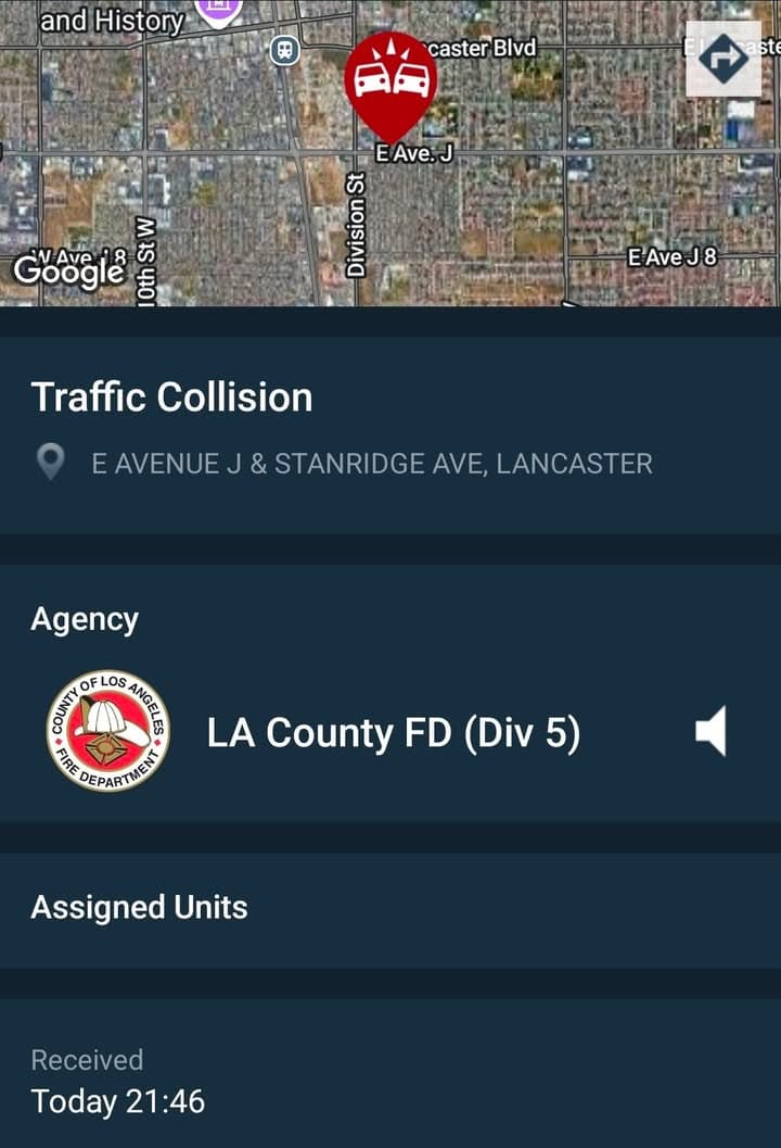 480....Avenue J and Stanridge....two vehicle collision with injuries, white Acura fled scene....sheriff...