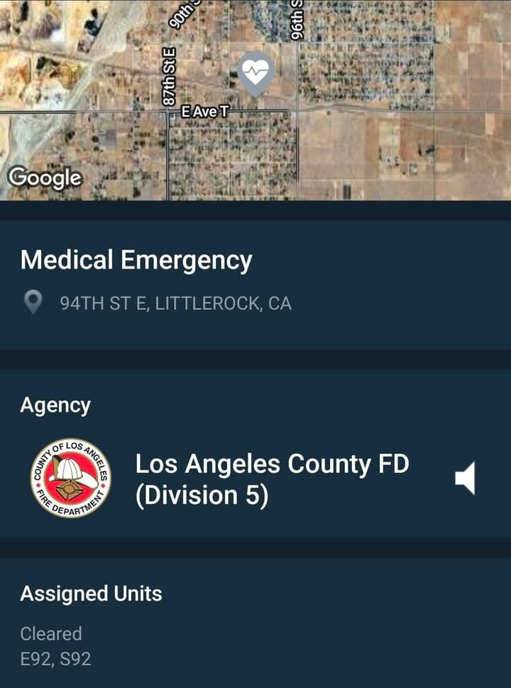 902R....94th Street East and Avenue T....male 6mo old baby not breathing....sheriff and...