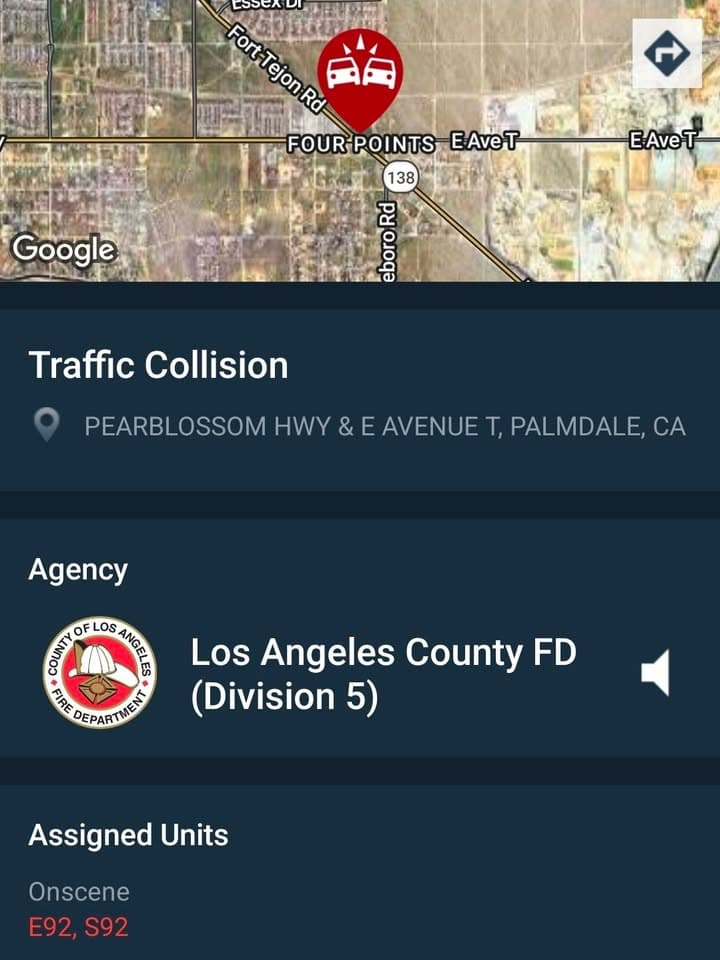 902T/902R....Avenue T and Pearblossom Highway....two vehicle head on collision....sheriff and FD enroute...