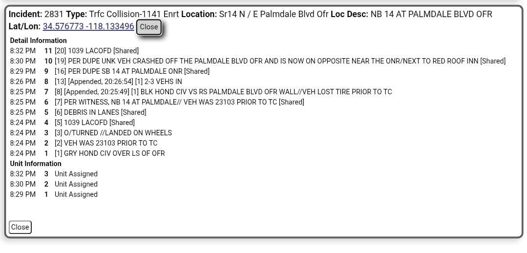 11-79....northbound 14 at Palmdale Blvd....solo vehicle overturned back on its wheels....sheriff, CHP,...