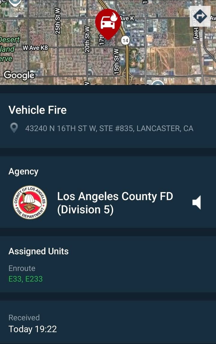 904A....43240 16th Street West....vehicle on fire in carport....sheriff and FD enroute code...