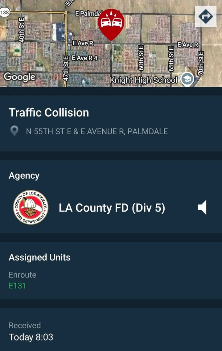902T/902R....55th Street East and Avenue R....two vehicle collision....sheriff and FD enroute code...
