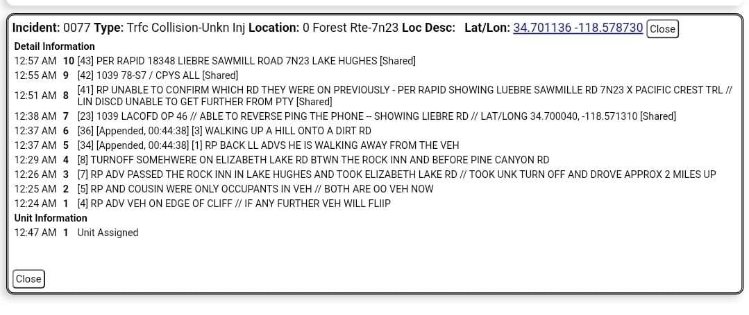 11-83....Elizabeth Lake Road and Forest Route 7N-23....caller states their vehicle is sliding...