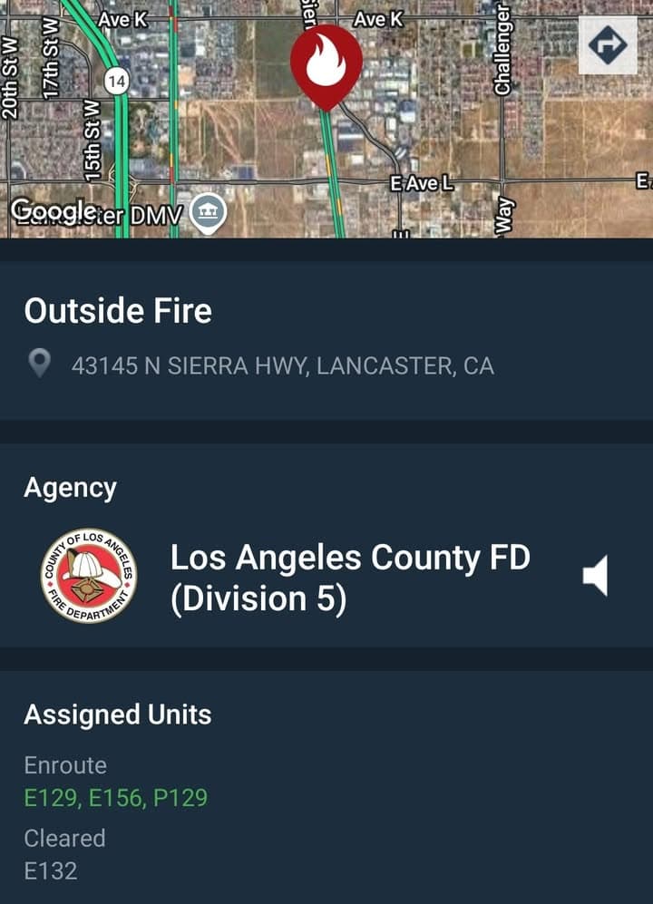 904B....Sierra Highway between Avenue L and Avenue K....fire in field near buildings.....sheriff...