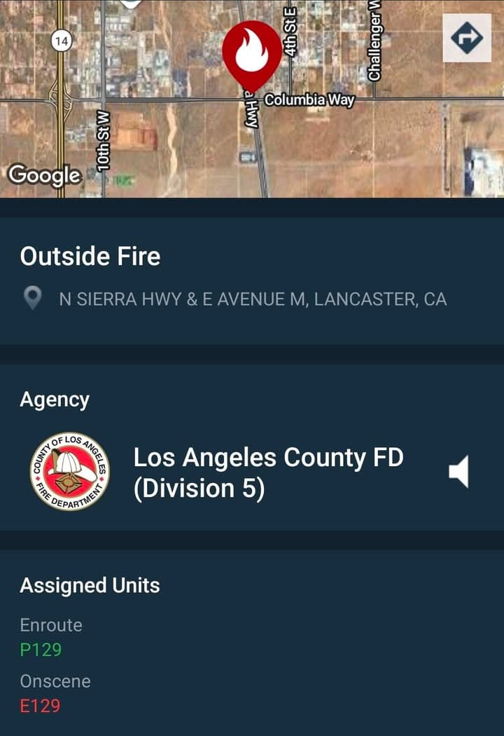 Engine 129 on scene of a vegetation fire on Division between Avenue...