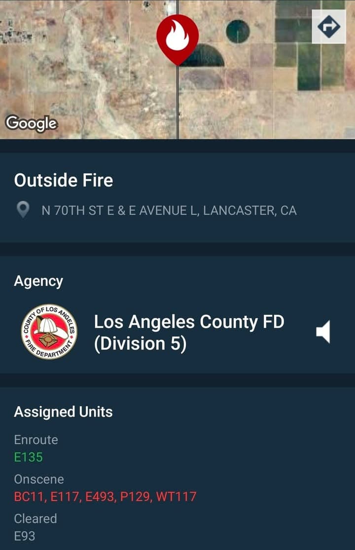 904B.....Avenue L and 70th Street East....fire in field....FD enroute code 3 UPDATE:...