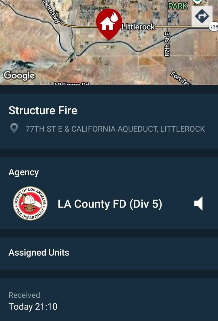 904S....77th Street East and Avenue V....reported structure fire....sheriff and FD enroute code...
