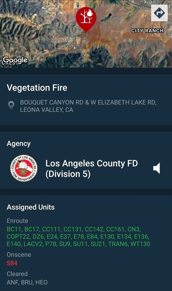 VEGETATION FIRE — LEONA VALLEY Firefighters are on scene of a vegetation...