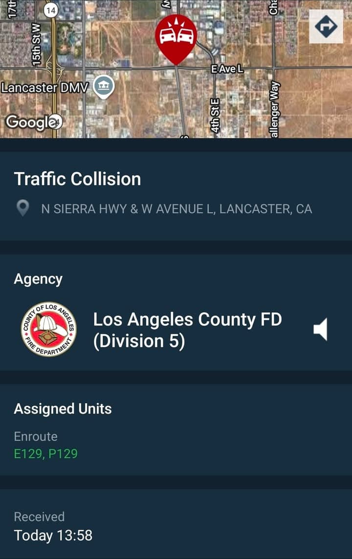 902T/902R....Avenue L and Sierra Highway....three vehicle collision, white Chysler vs two unknown...