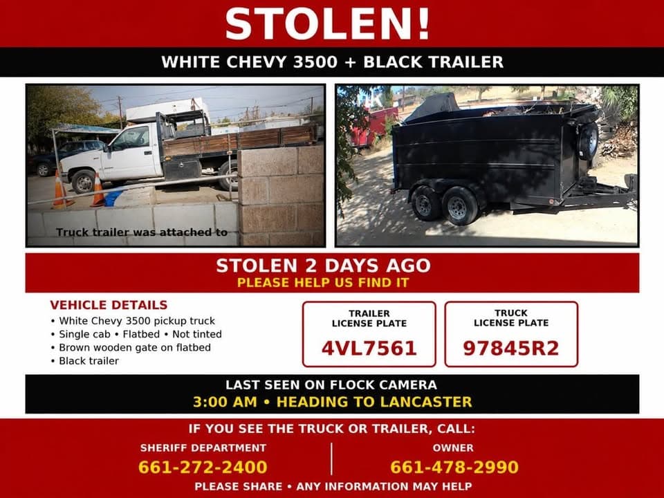 STOLEN Truck and trailer stolen from area of 15th Street East and...