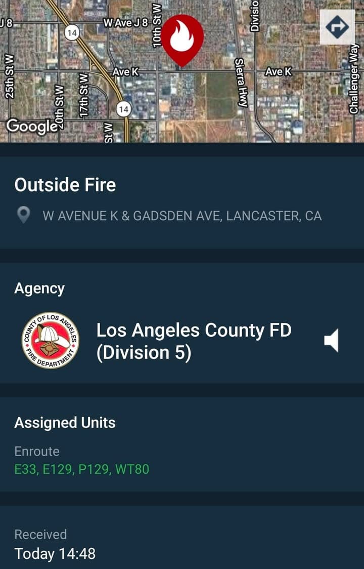 Deputy has visual of a brush fire on Avenue K west of...