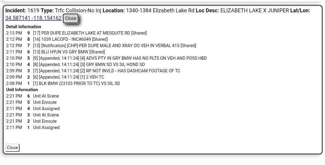 11-79....Elizabeth Lake Road and Juniper Tree....gray BNW vs silver Honda sedan, BMW...