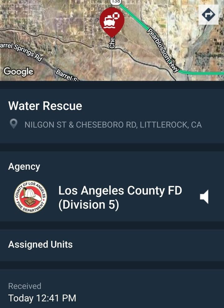 902R/914C....Nilgon and Cheseboro Road at Aqueduct....caller states male drowning in water....sheriff, CHP...