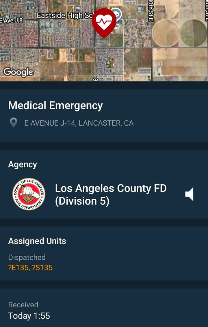 902R · 32nd Street East and Avenue J-4 · two week old baby not breathing · sheriff and FD enroute code 3