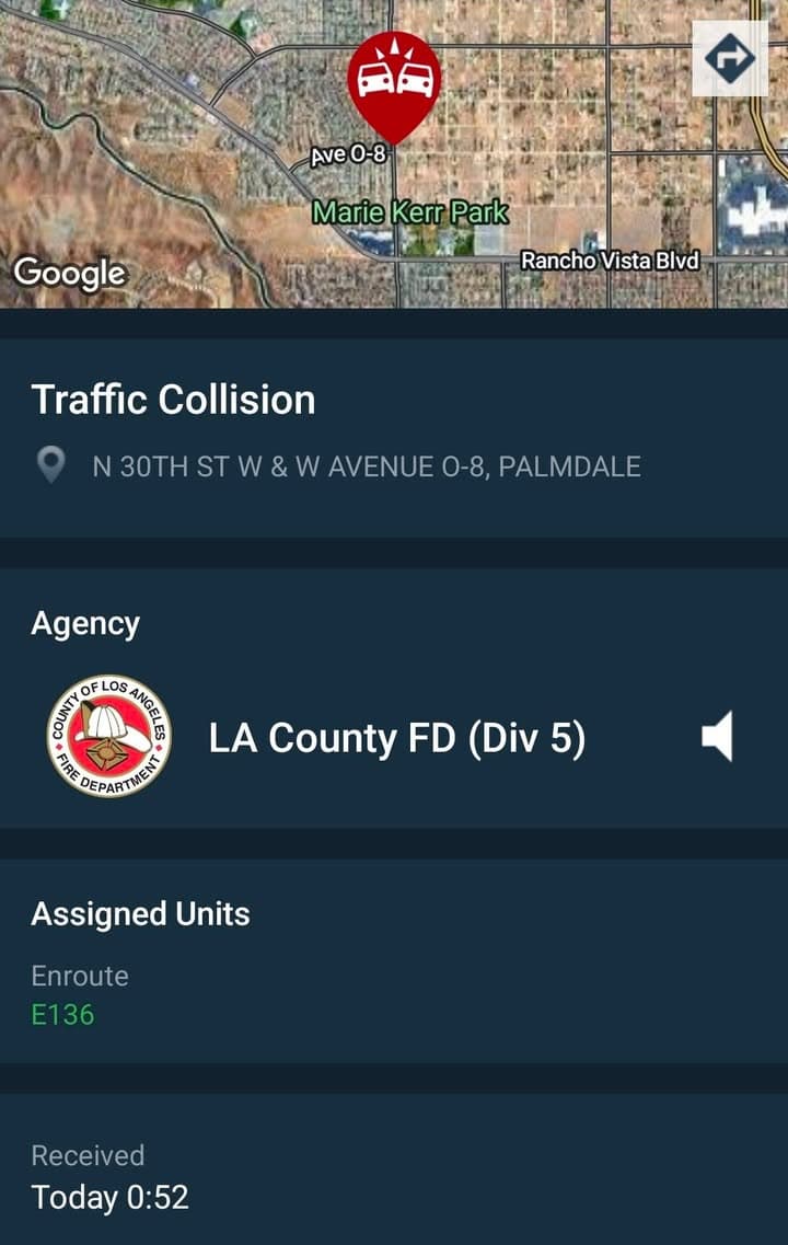 902T/902R....30th Street West and Avenue O-8....caller states gray colored Honda crashed into...