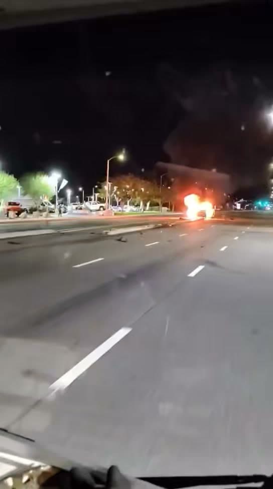 Traffic collision with fire around 12:35am this morning on 10th Street West and Avenue K-8