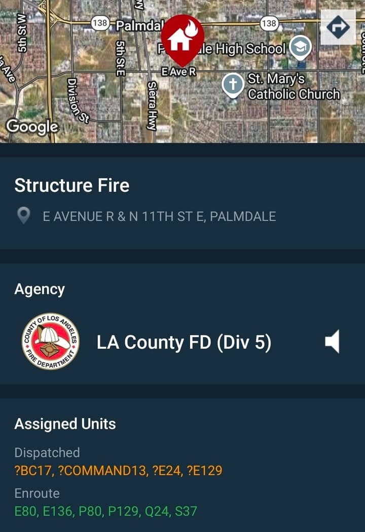 904S · 10th Street East and Avenue R · caller states a green colored house on fire across the street from them · sheriff and FD enroute code 3