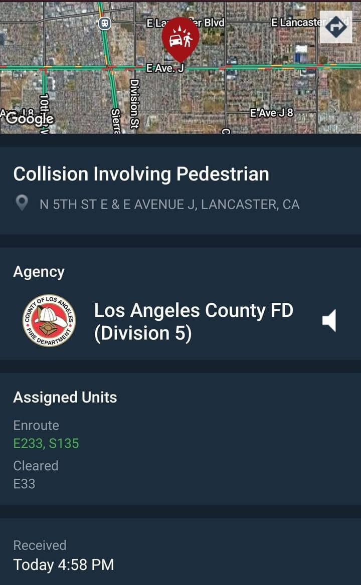 Deputy rolled up on a vehicle vs pedestrian collision, requesting LPD and FD respond