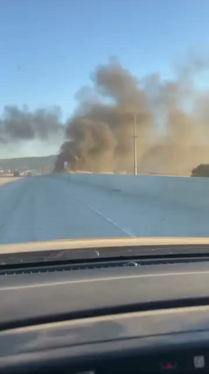 Encampment fire around 6pm today on Avenue Q and 14 Fwy