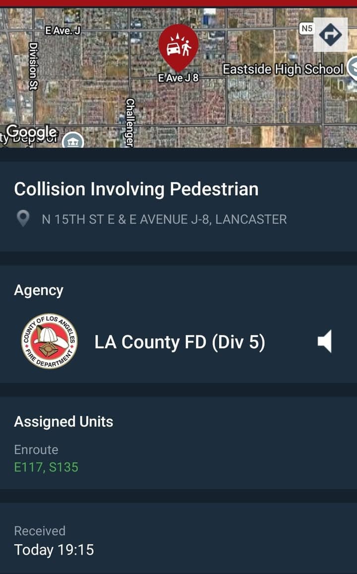 480 · 15th Street East and Avenue J-8 · vehicle vs pedestrian, pedestrian unresponsive, caller states vehicle fled · sheriff, FD, and LPD enroute code 3
