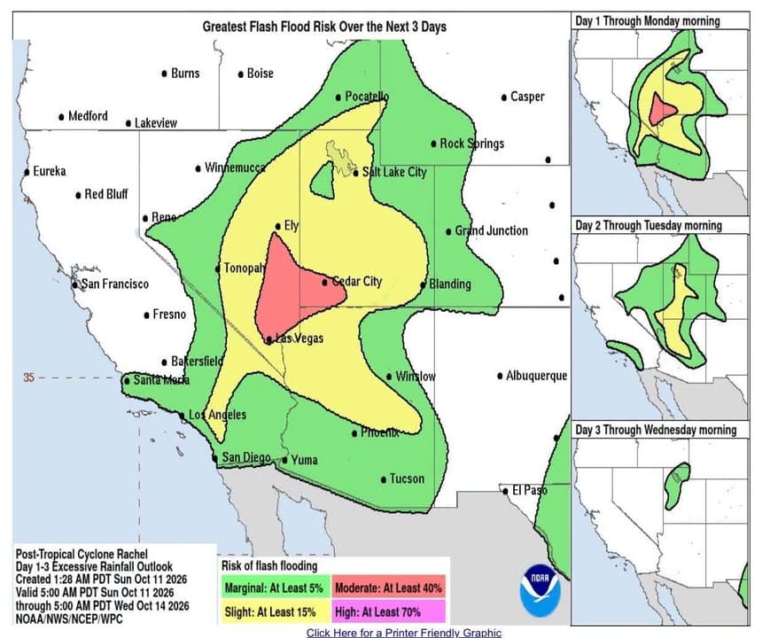 Areas of heavy rainfall from the remnants of #Rachel and its associated moisture will continue to result in the potential for significant flash and urban flooding today from…