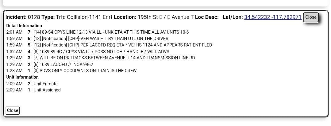 **VEHICLE STRUCK BY TRAIN IN LLANO, DRIVER REPORTEDLY FLED SCENE**
