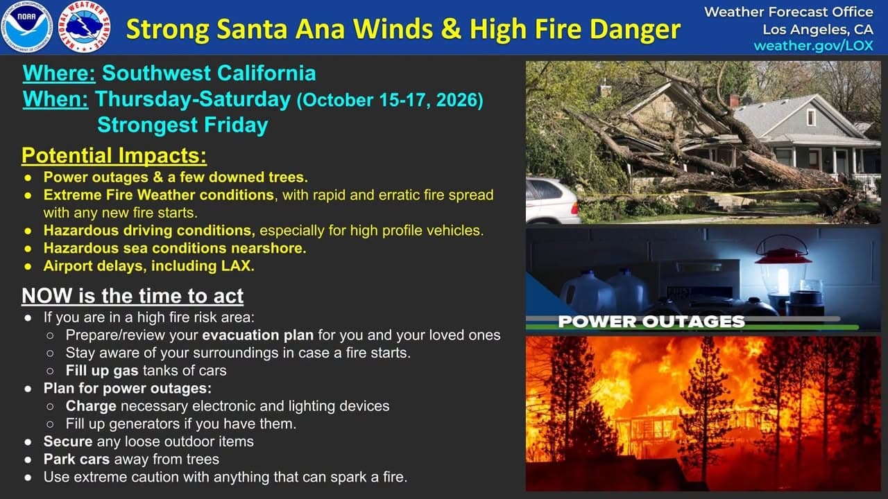 Strong winds are coming Thursday through Saturday for portions of Los Angeles, Ventura, Santa Barbara, and San Luis Obispo Counties.