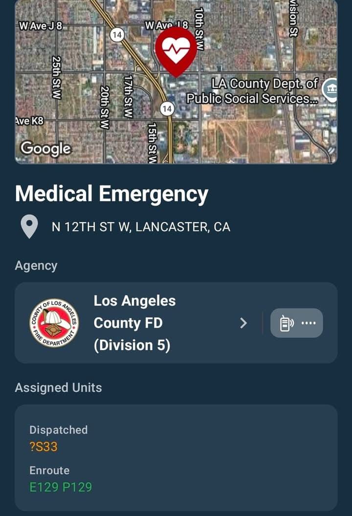 902R · 12th Street West and Avenue J-8 · caller stated they made entry into clients apartment and found them not breathing · sheriff and FD enroute code 3