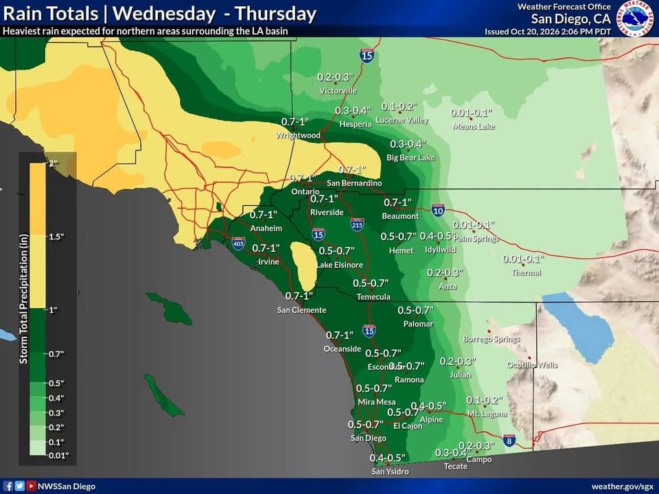 Here are the forecast rainfall totals for Wed afternoon through Thu evening. Light to moderate rain will move across the area late Wed.