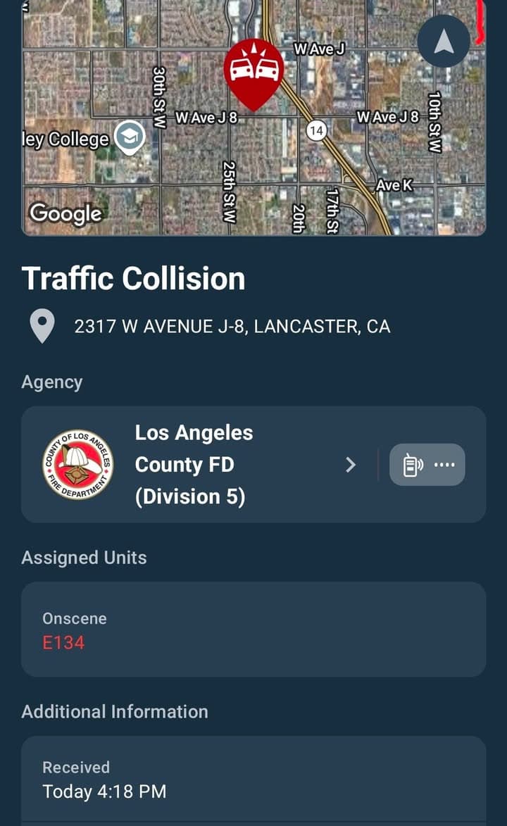 Two vehicle non injury collsion ยท 23rd Street West and Avenue J-8 ยท LPD and FD enroute
