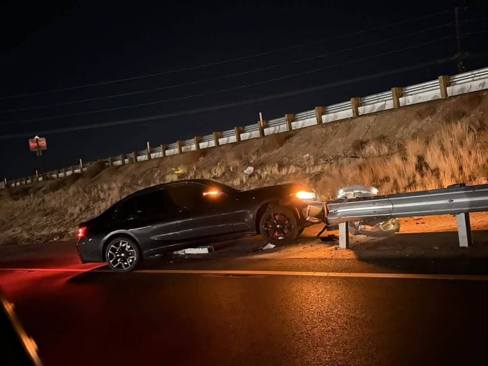 20002 · SB 14 Rancho Vista onramp · black BMW vs guardrail, driver fled on foot · CHP and sheriff enroute