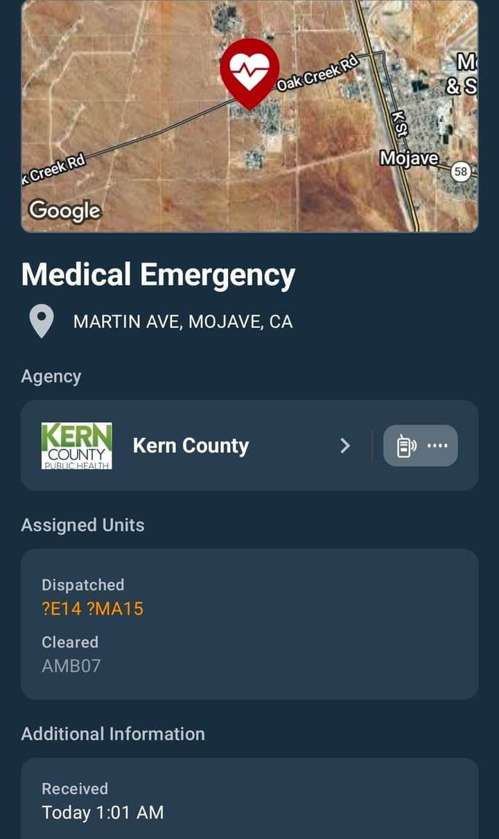 🚨 SHOOTING REPORTED IN MOJAVE – VICTIM SHOT IN STOMACH